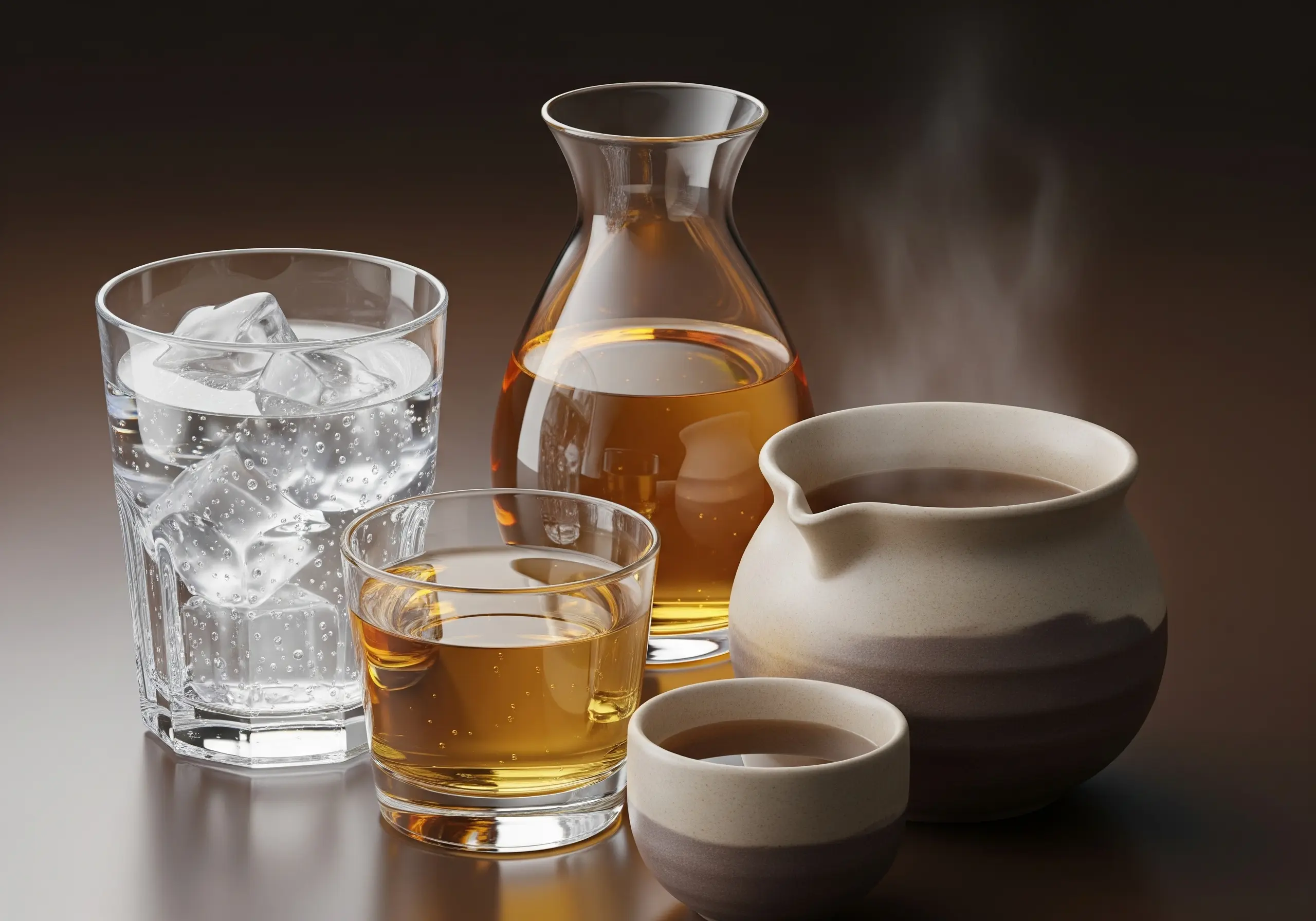 Diagramme montrant le saké servi à différentes températures dans divers verres et ochoko