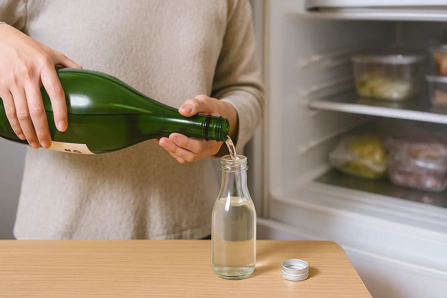 Scene of transferring sake to a small bottle