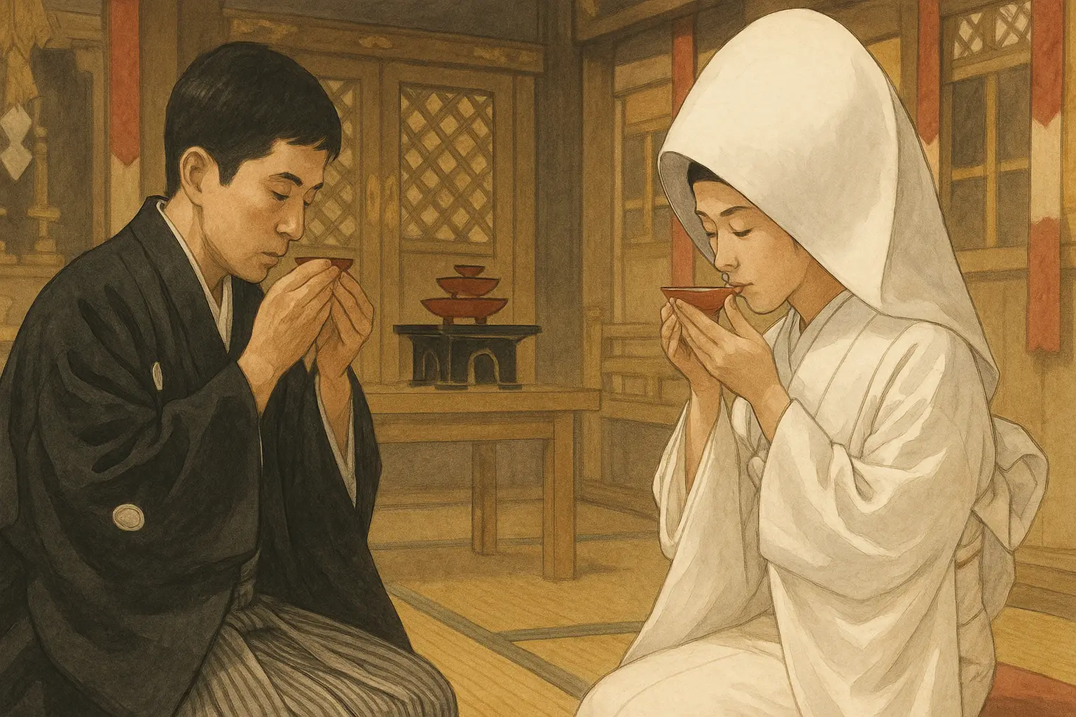 神前结婚式的三三九度