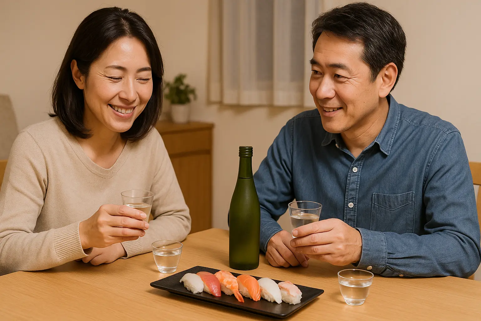 Home sushi and sake