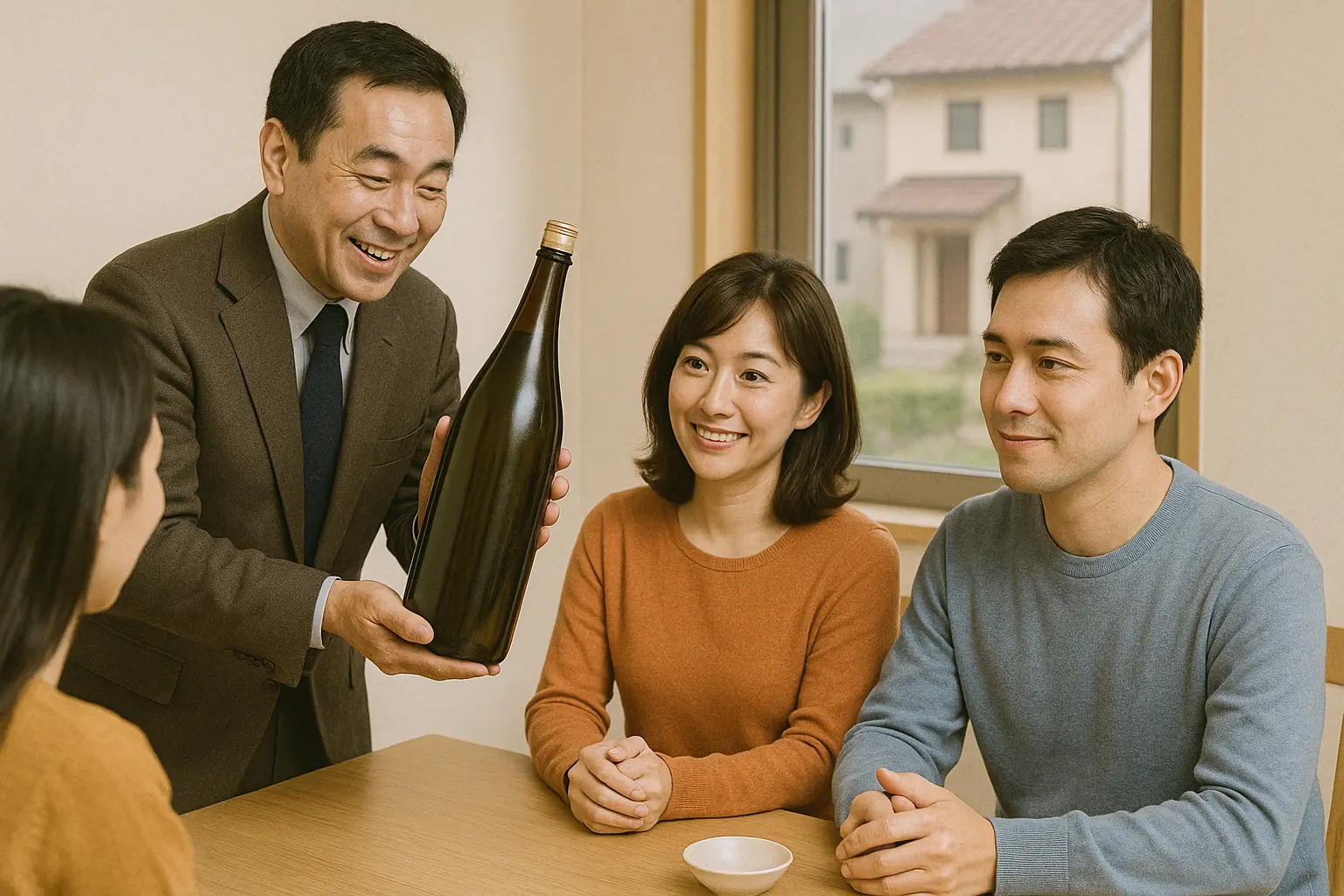 新築祝いの縁起物として贈られる日本酒の伝統的な一升瓶と贈答マナー